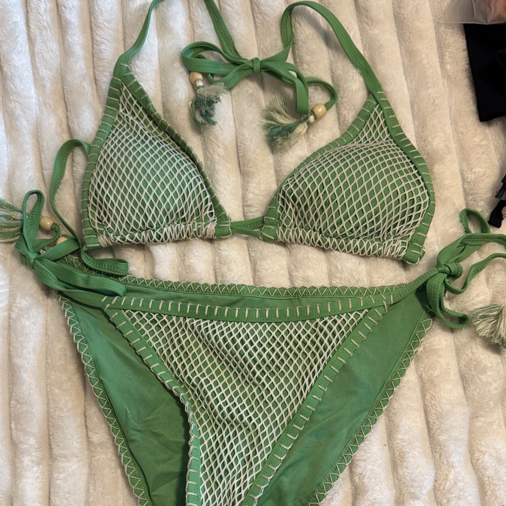 Lucky brand Green Crochet Bikini Set